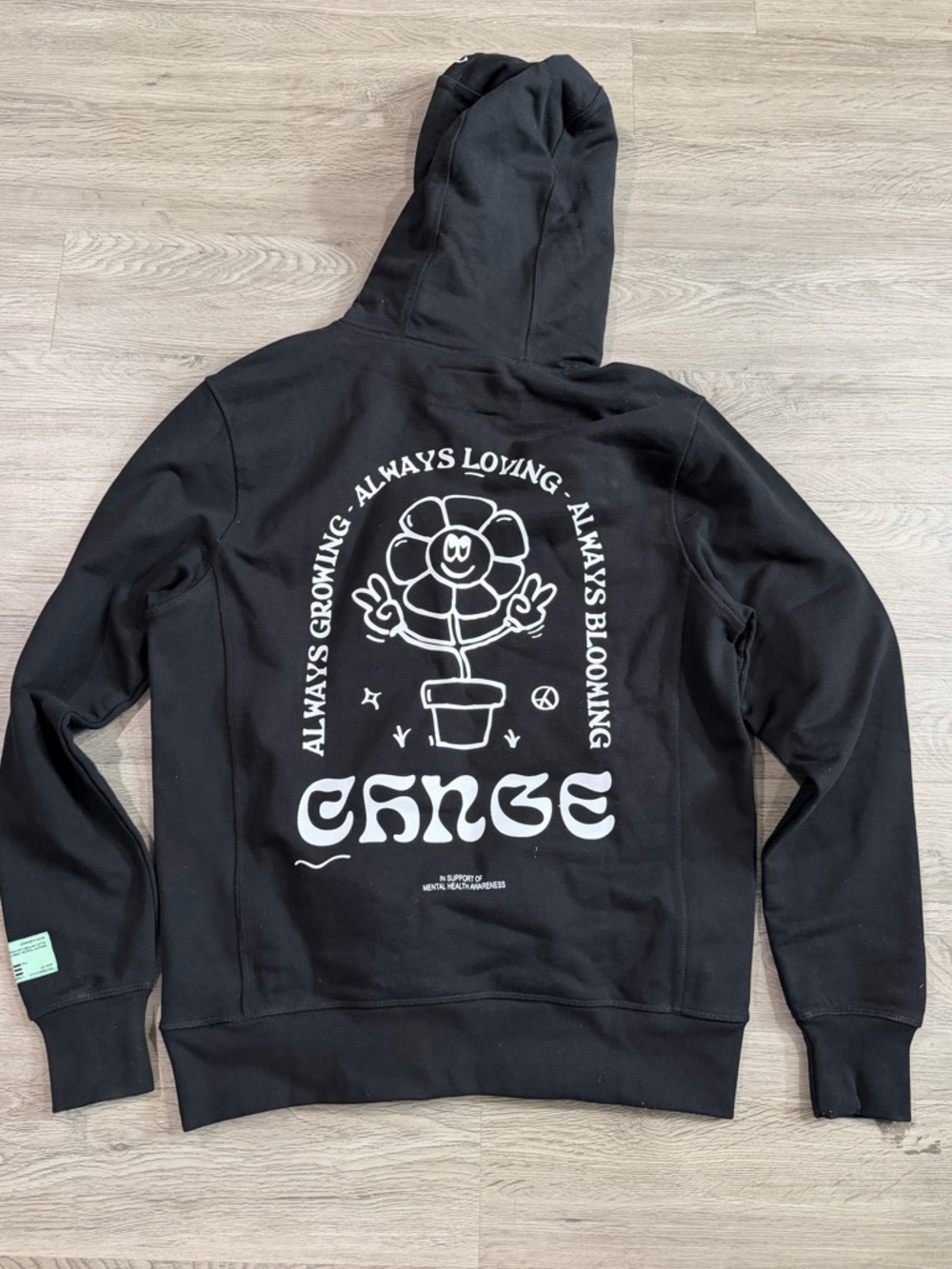 CHNGE Self Love Black Graphic Hoodie with White Flower Back Print